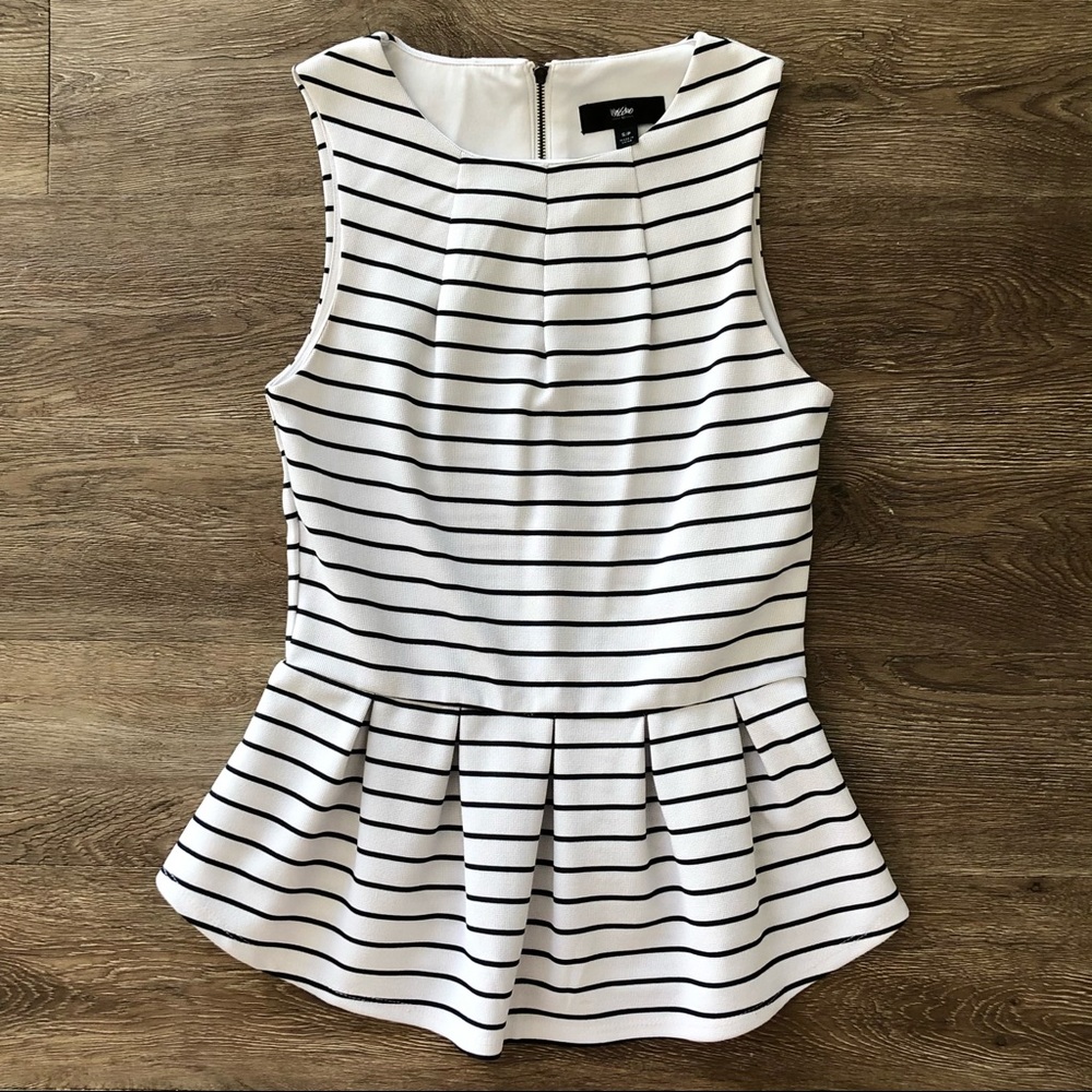 Mossimo Black & White Striped Peplum Top